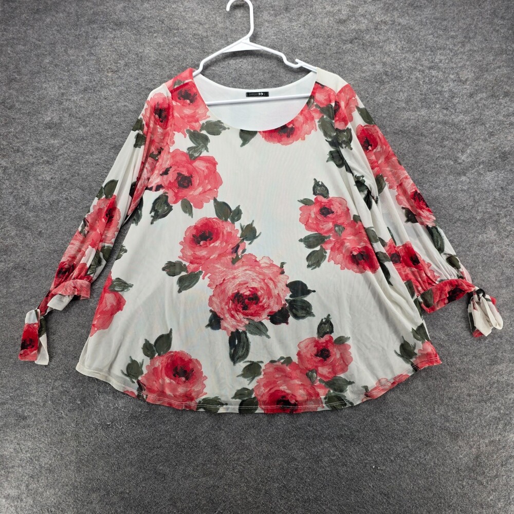Papermoon Blouse Womens 1X White Pink Floral